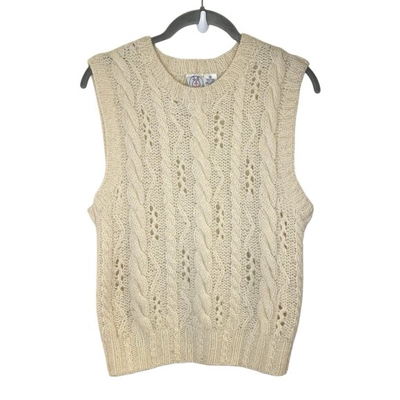 Vtg 80s JG Hook Sweater Vest Cable Knit Cream Wool Sleeveless Shetland Fisherman - Picture 1 of 5